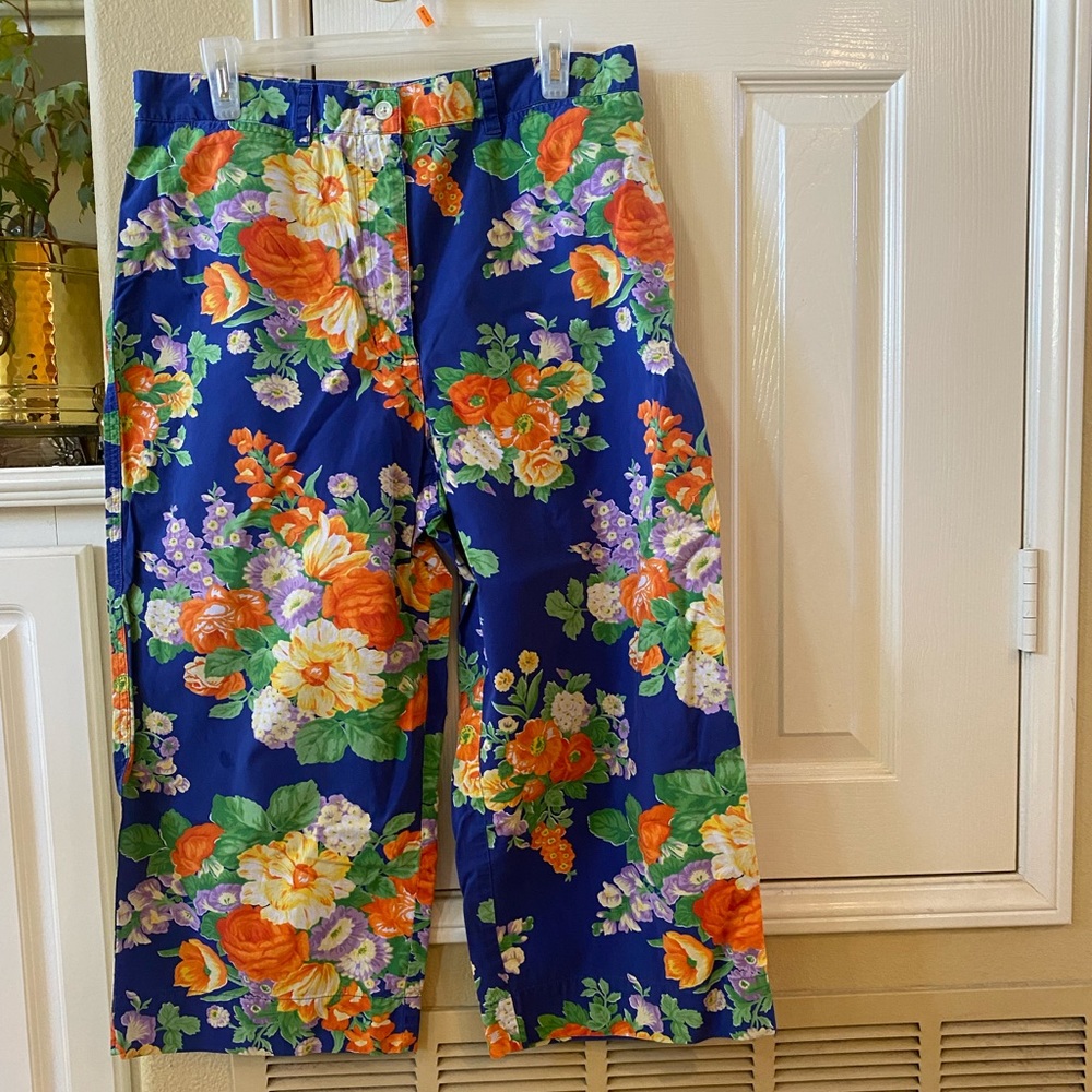 Lauren Ralph Lauren floral print Capri cargo pants wide leg size 14